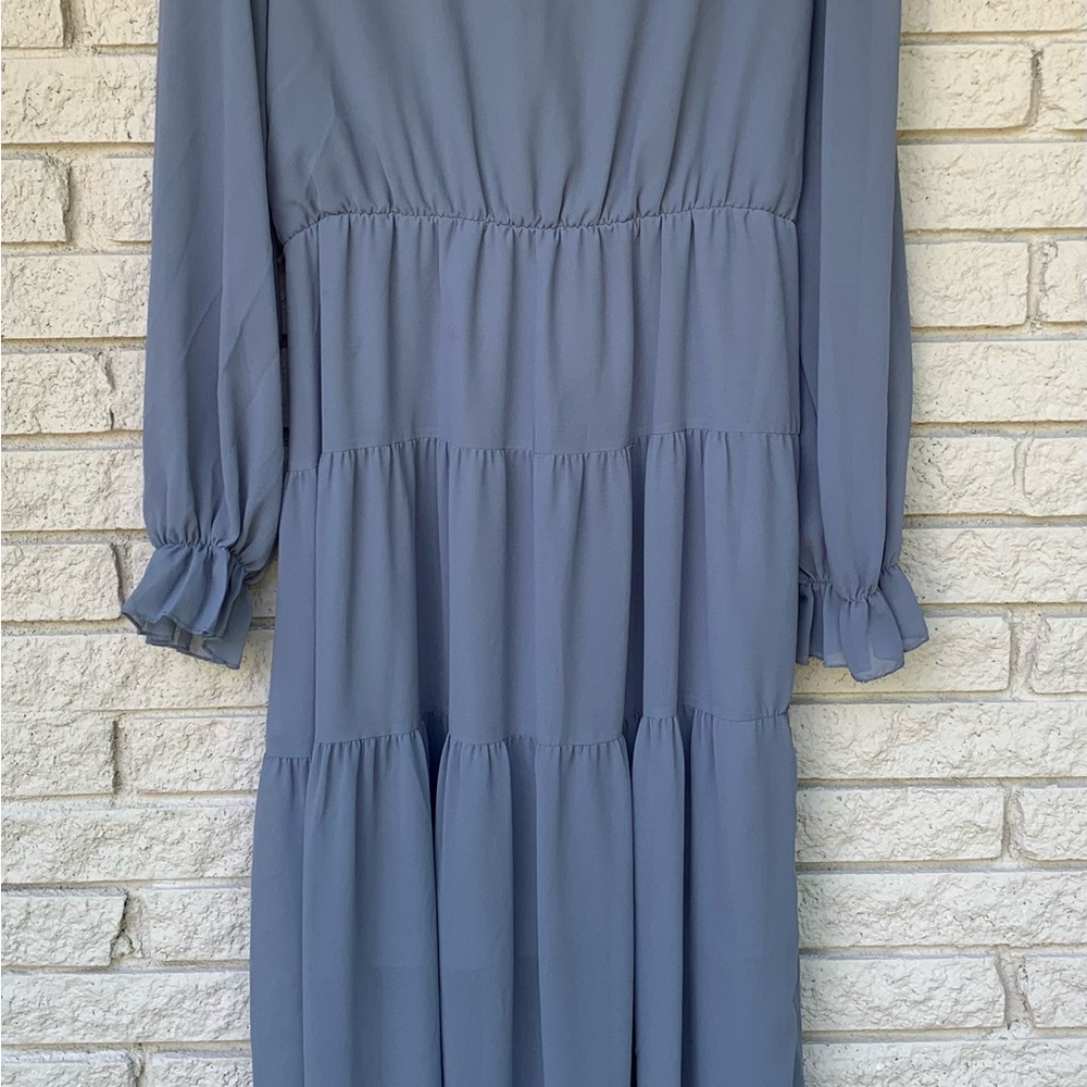 Dusty Blue Ruffle Dress - Picture 4 of 7